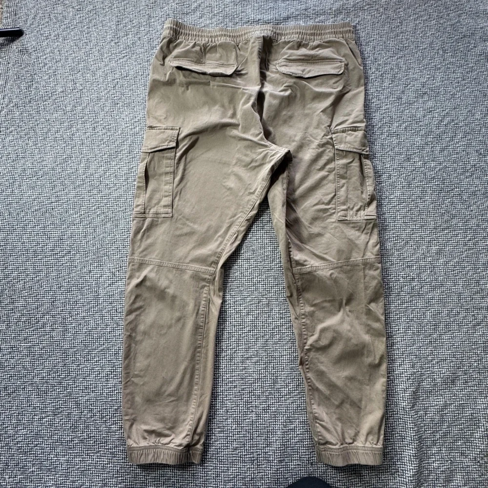 HM Mens Slim Fit Cargo Joggers Khaki Tan Elastic Waist Pants Size XXL